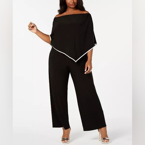 MSK Pants - MSK sz XL Off-The-Shoulder Poncho Jumpsuit black with rhinestone trim